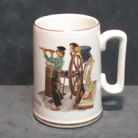 Vintage Norman Rockwell Museum Gold Rim Coffee "D" Handled Cup River Pilot - Picture 1 of 3